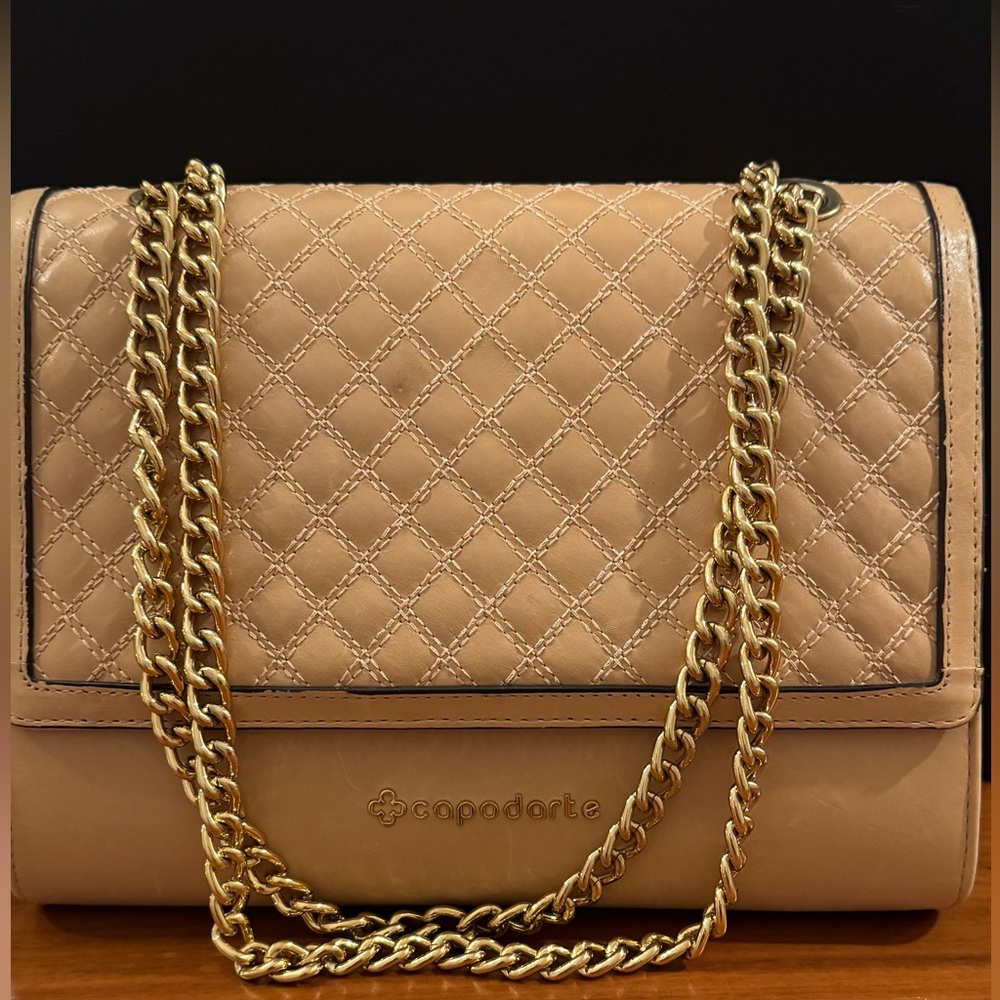 Quilted Beige Leather Shoulder Bag